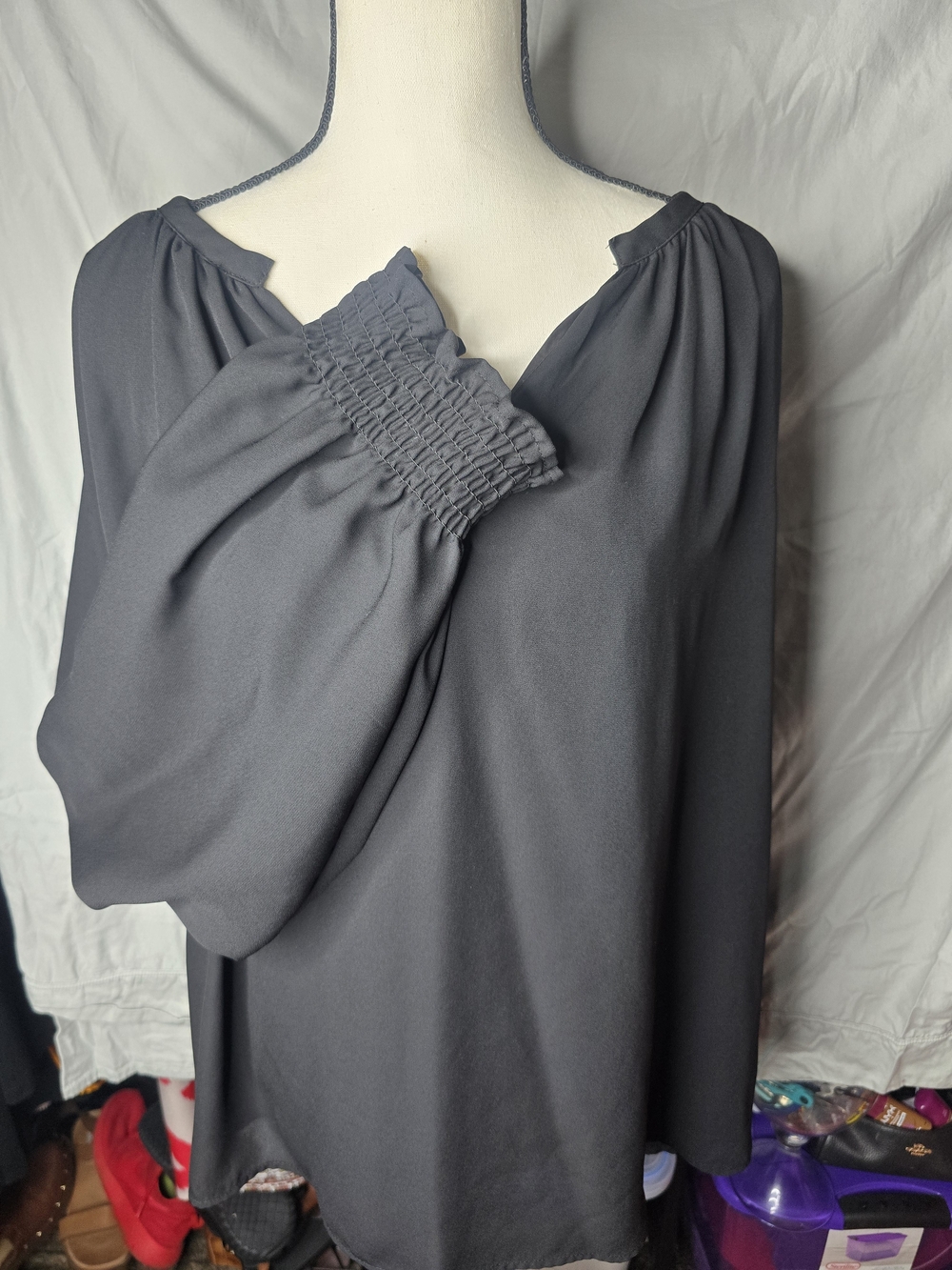 SHEIN Slate Gray Long Sleeve Smocked Cuff Dress